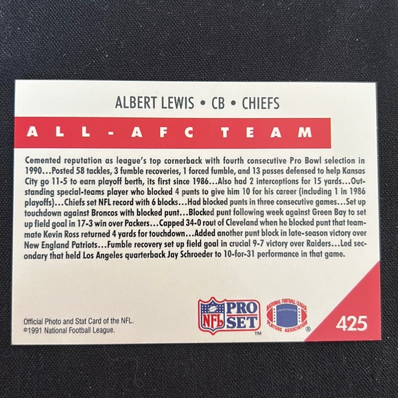 2 MINT KANSAS CHIEF Albert Lewis Cornerback WILD CARD #87  and PROSET #425 - Picture 3 of 5